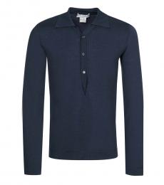 Navy Blue Regular Fit Long Sleeve Polo Pullover