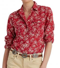 Red Floral Patch Pocket Top