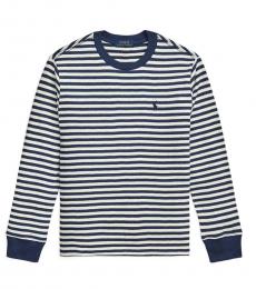 Ralph Lauren Boys Navy Oatmeal Striped T-Shirt