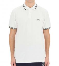 White Curved Logo Slim Fit Polo