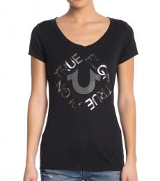 True Religion Black Crystal Embellished Logo Tee