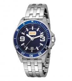 Just Cavalli Silver Blue Dial Watch