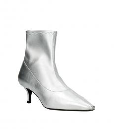 Silver Leather Ankle Booties