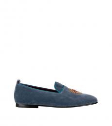 Dolce & Gabbana Blue Heart Logo Embroidered Loafers