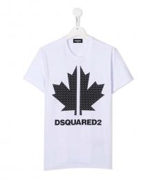 Dsquared2 Boys White Black Leaf Print T-Shirt