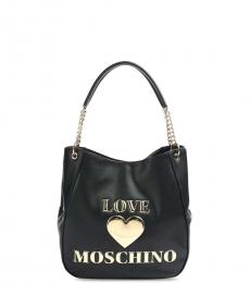 Love Moschino Black Embossed Logo Large Shoulder Bag