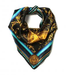 Versace Jeans Couture Black Blue Baroque Pattern Scarf