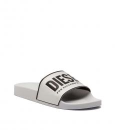 Diesel White Front Logo Slippers
