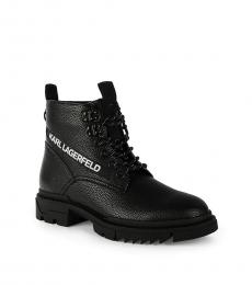 Black Logo Leather Combat Boots