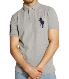 Ralph Lauren Light Grey Custom Fit Navy Pony Polo