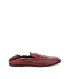 Dolce & Gabbana Red Purple Logo Leather Loafers