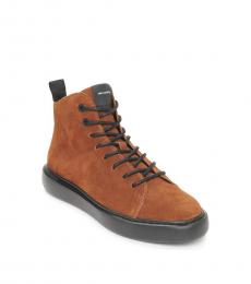 Karl Lagerfeld Cognac Suede Side Zip Boots
