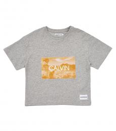 Calvin Klein Girls Grey Photo Print T-Shirt