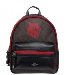 Coach Brown Black Charlie Strawberry Medium Backpack