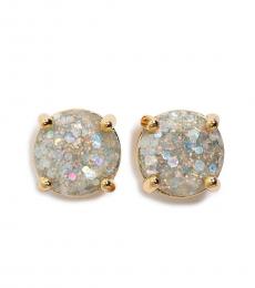 Kate Spade White-Gold Glitter Round Stud Earrings