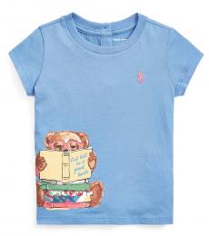 Ralph Lauren Baby Girls Blue Reading Bear Jersey T-Shirt