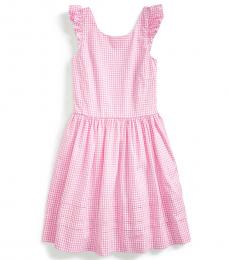 Ralph Lauren Girls Pink Multi Gingham Poplin Dress