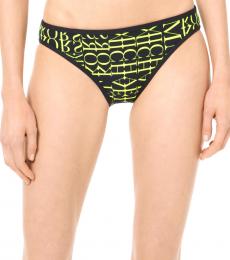 Michael Kors Black Newsprint Logo Hipster Bikini Bottom