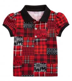 Ralph Lauren Baby Girls Red Patchwork Pique Polo