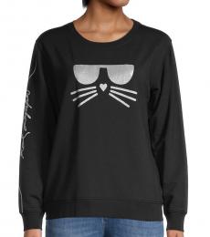 Karl Lagerfeld Black Silver Shimmer Choupette Graphic Sweatshirt