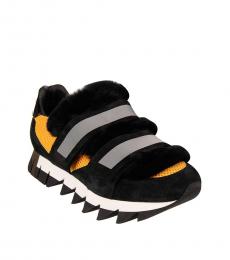 Dolce & Gabbana Black Yellow Fur Suede Sneakers
