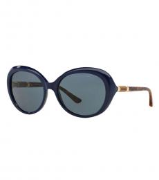 Tory Burch Navy Dark Tortoise Logo Sunglasses