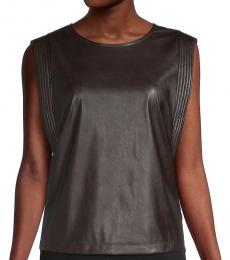 Dark Brown Faux Leather Top