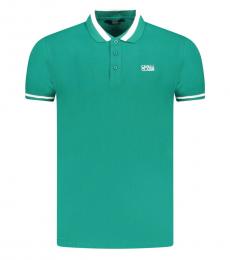 Cavalli Class Green Printed Logo Polo