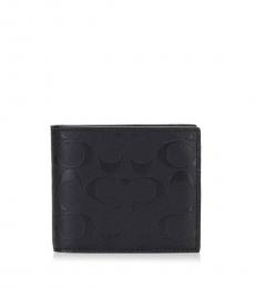 Coach Black Compact ID Signature Embossed Leather Wallet