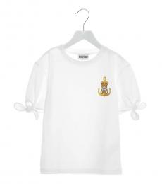 Moschino Little Girls White Logo Patch T-Shirt