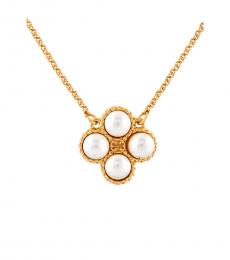 Tory Burch Golden Clover Pearl Logo Necklace