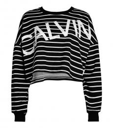 Calvin Klein Black Logo Stripe Cropped Sweatshirt