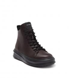 Karl Lagerfeld Brown Tumbled Leather Side Zip Boots