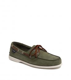 Olive Leather Boat Loafers