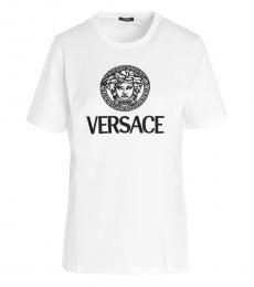 Versace White Logo Embroidery T-Shirt