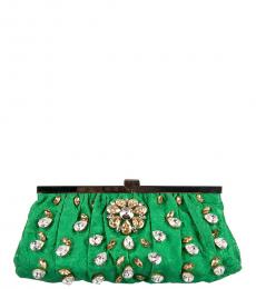 Dolce & Gabbana Green Brocade Crystals Clutch