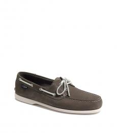 Grey Leather Boat Loafers