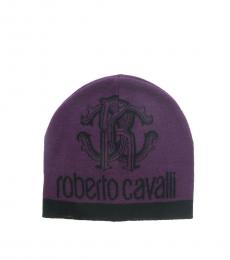 Roberto Cavalli Purple Logo Beanie