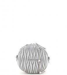Silver Quilted Round Mini Shoulder Bag