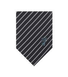 Versace Black White Textured Diagonal Stripe Tie