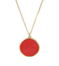 Ralph Lauren Gold-Coral Disc Pendant Long Necklace