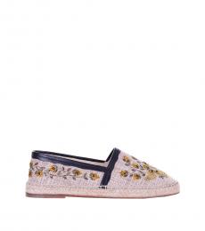 Dolce & Gabbana Beige Floral Pearls Espadrilles