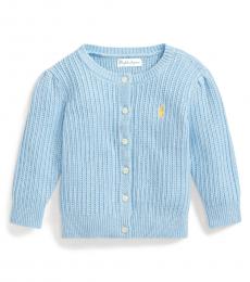 Ralph Lauren Baby Girls Blue Puff-Sleeve Cardigan