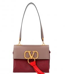 Valentino Garavani Maroon V Ring Medium Shoulder Bag