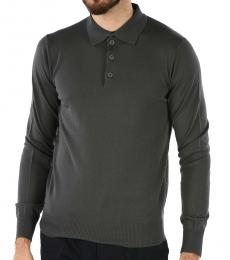 Emporio Armani Dark Grey Wool Long Sleeve Polo