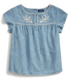 Ralph Lauren Girls Indigo Embroidered Chambray Top