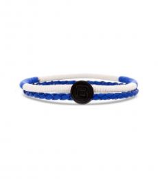 Ben Sherman White-Royal Blue Leather & Cord Bracelet