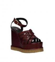 Dark Red Leather Wedges