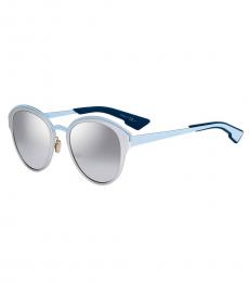 Christian Dior Matte Silver-Blue Mirror Round Sunglasses