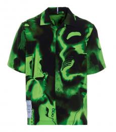 McQ Alexander McQueen Bottle Green Silk Rave Short Sleeve Shirt